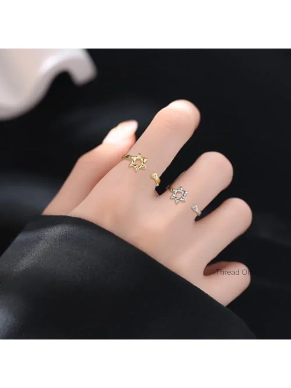 Gold Plated Star of David Zircon Adjustable Ring